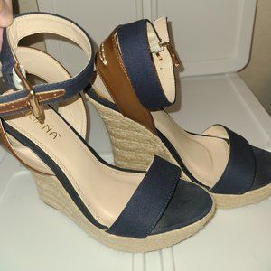 Liliana - Navy & brown leather Espadrille Wedges - Women's Size 8.5